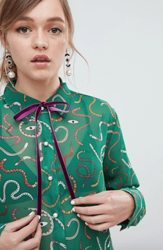 taylor swift reputation tour outfit ideas snake print blouse ASOS