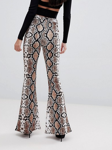 taylor swift reputatin tour outfit ideas Lasula flare pant in snake print asos